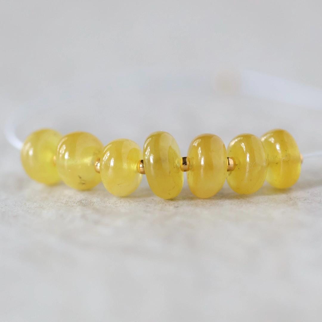 7mm 6mm Natural Yellow Sapphire Beads Smooth Rondelle 7 PCs Genuine Gemstone for DIY Jewelry Making Supplies