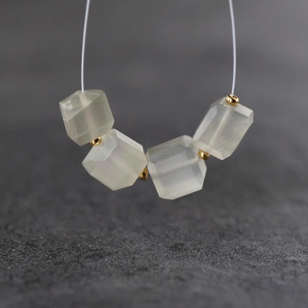 7mm 8mm AAA Ceylon White Moonstone Beads Nuggets Chunks 4 Pcs Gemstone Beads for Silk Knotting Jewelry Making DIY Necklace Earrings