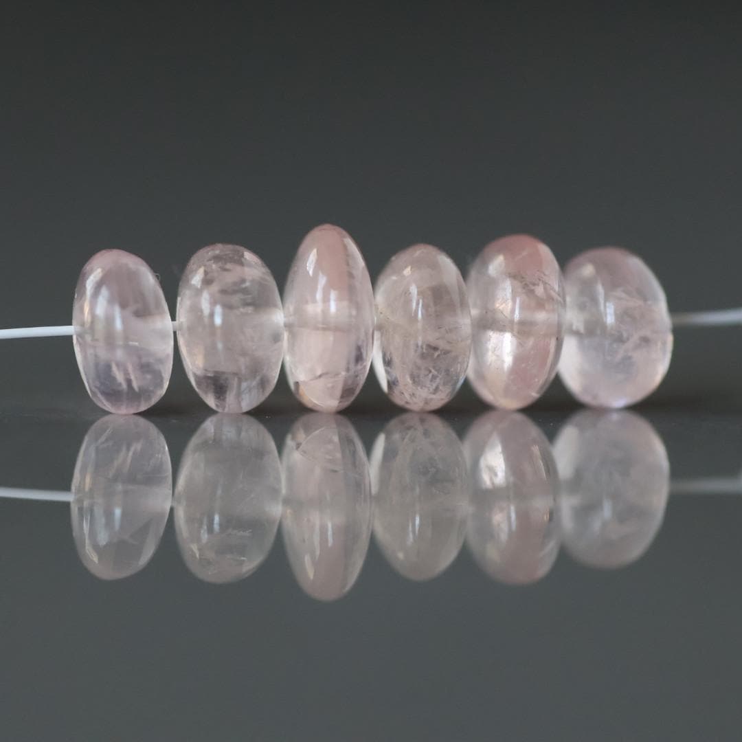 7mm 8mm Morganite Beads - Smooth Rondelle Natural Gemstone 6 Pcs