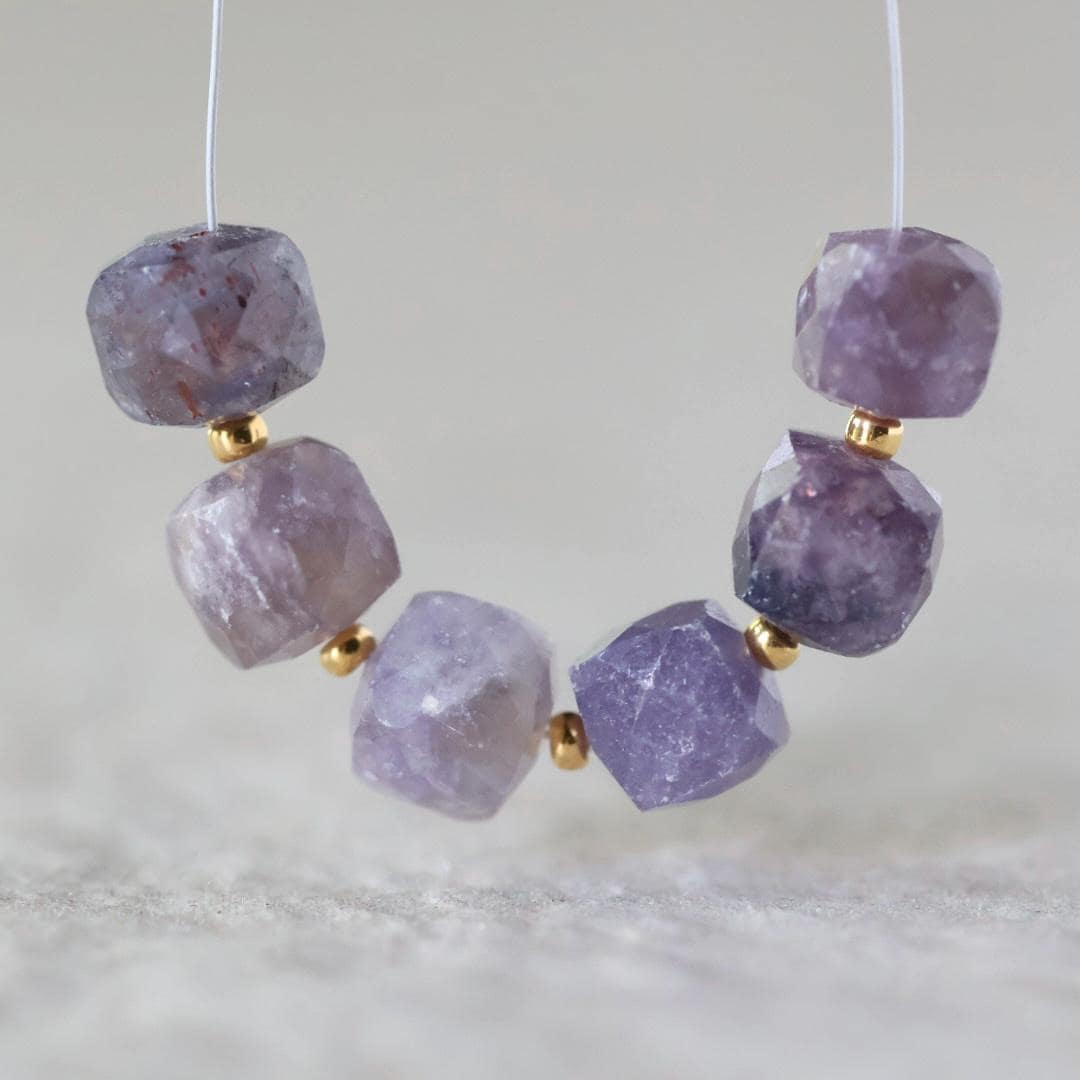 7mm AAA Lepidolite Faceted Cube Beads Natural Purple Gemstone DIY Jewelry Making Supplies