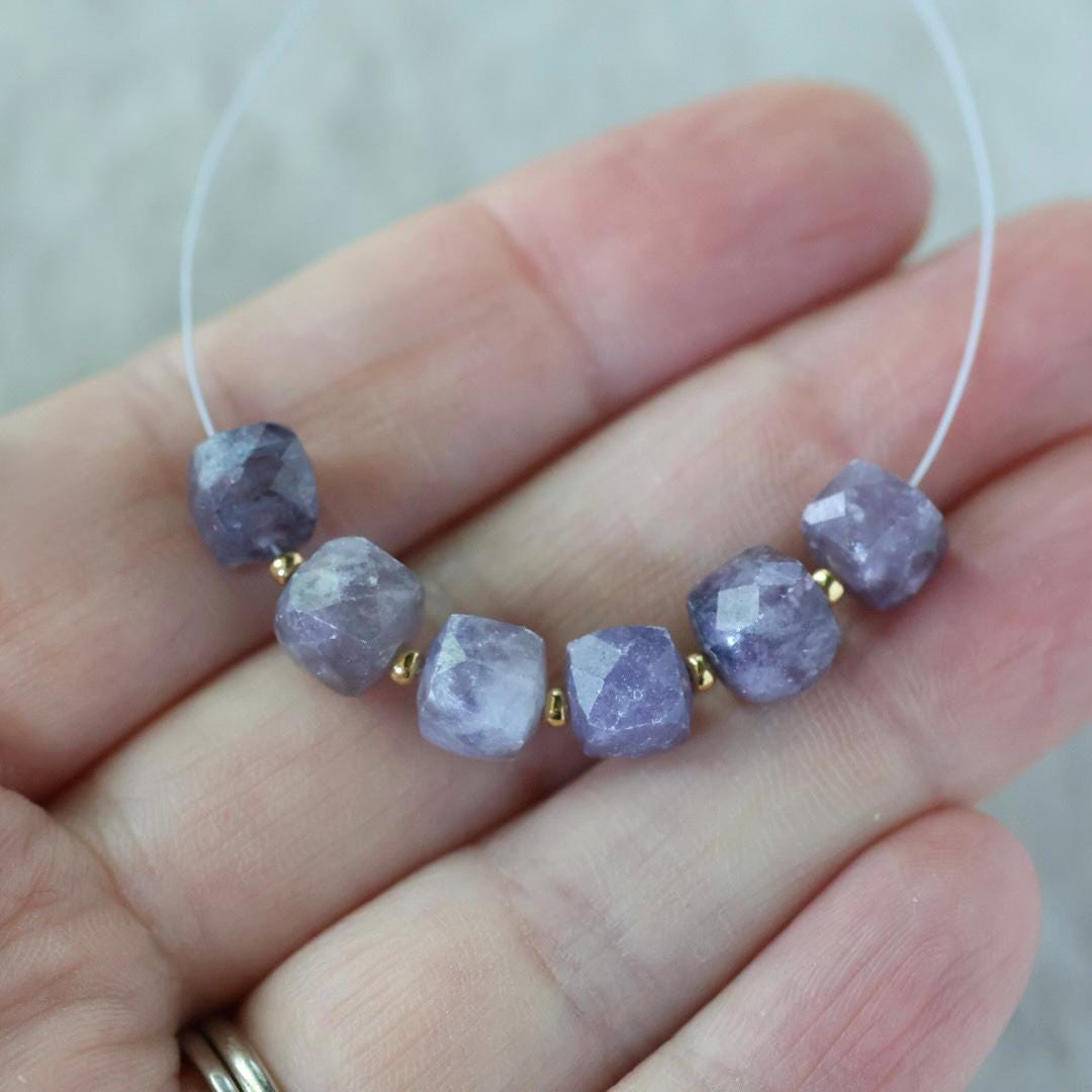 7mm AAA Lepidolite Faceted Cube Beads Natural Purple Gemstone DIY Jewelry Making Supplies