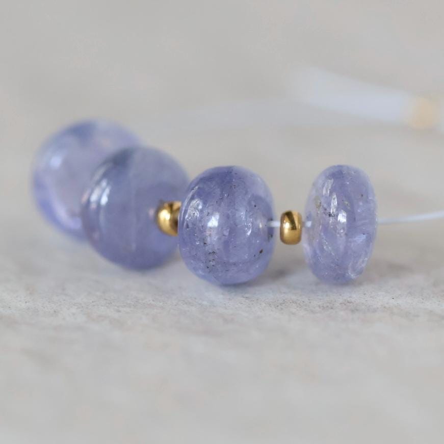 6mm AAA Tanzanite Beads Rondelle Smooth 4 Pcs Gemstone Beads for Silk Knotting Jewelry Making DIY Necklace Earrings