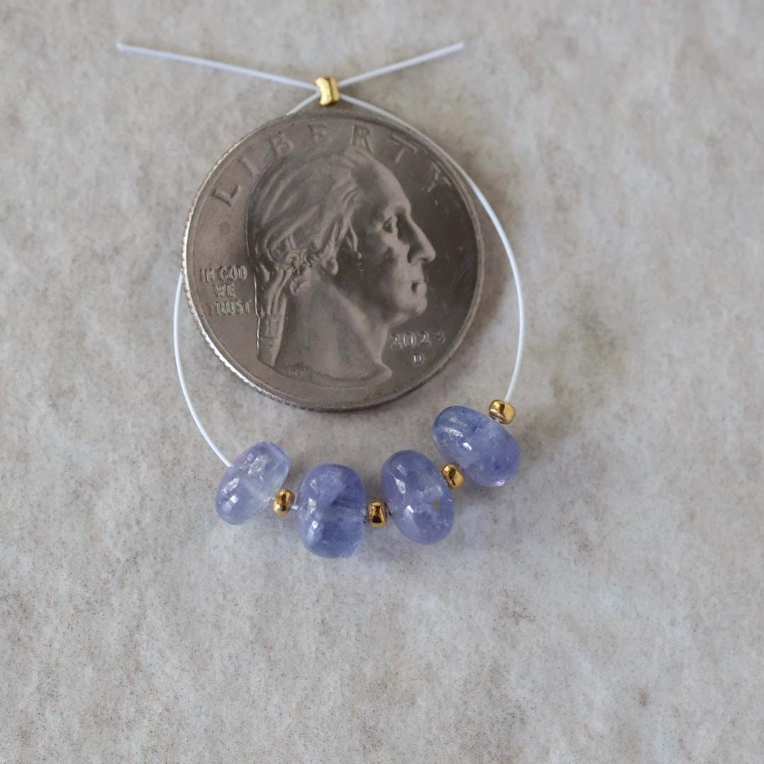 6mm AAA Tanzanite Beads Rondelle Smooth 4 Pcs Gemstone Beads for Silk Knotting Jewelry Making DIY Necklace Earrings