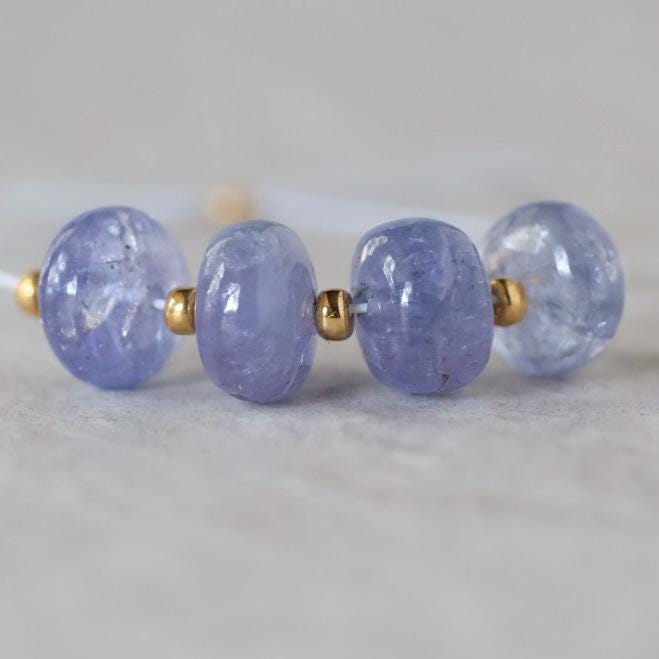 6mm AAA Tanzanite Beads Rondelle Smooth 4 Pcs Gemstone Beads for Silk Knotting Jewelry Making DIY Necklace Earrings