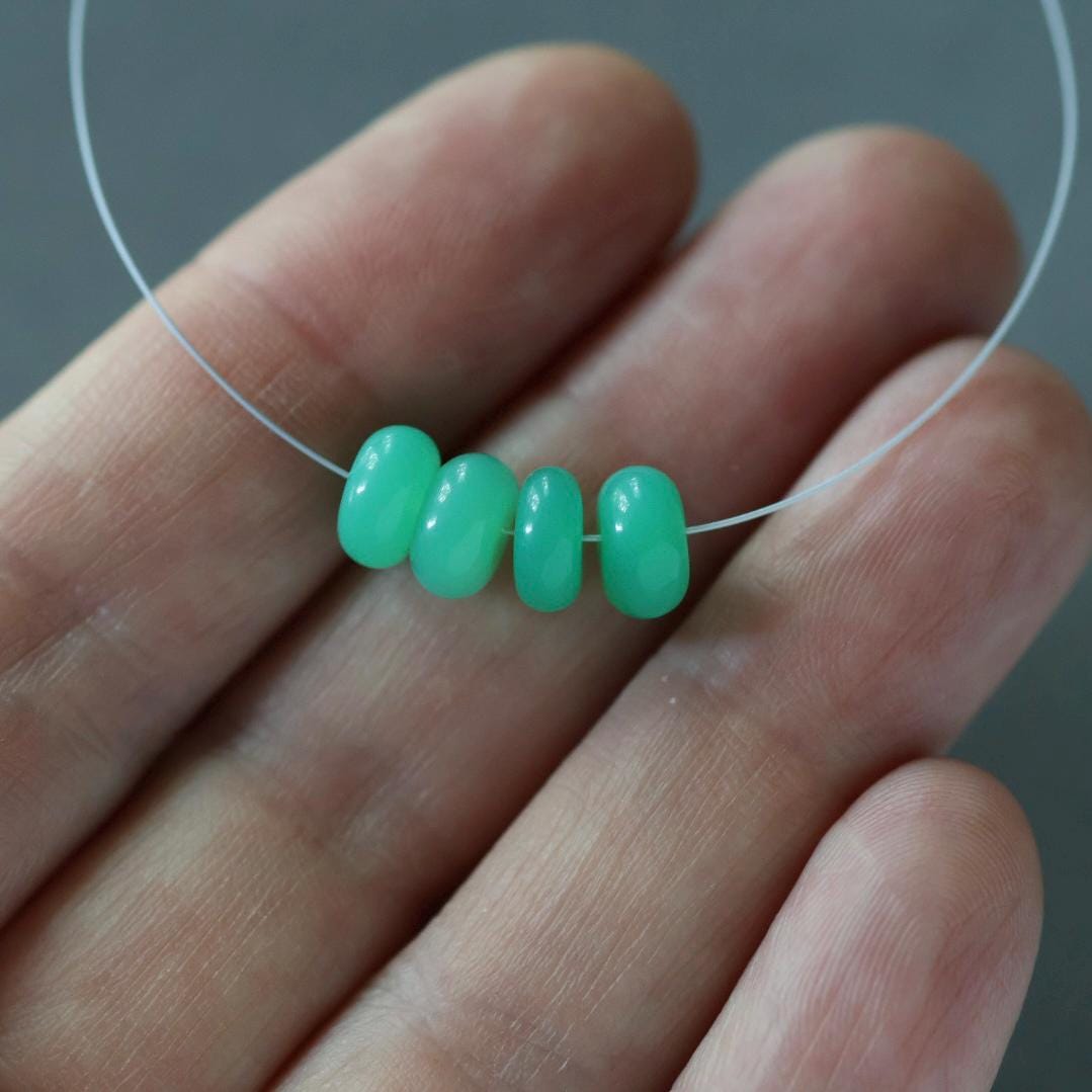 7mm Australian Chrysoprase Rondelle Beads 4 Pcs – Smooth Rondelle Natural Gemstone