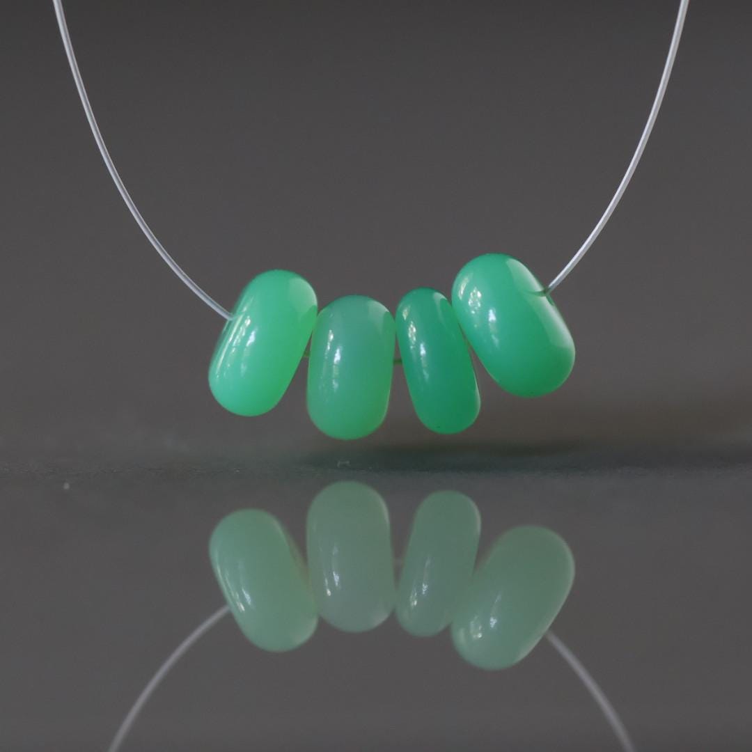 7mm Australian Chrysoprase Rondelle Beads 4 Pcs – Smooth Rondelle Natural Gemstone