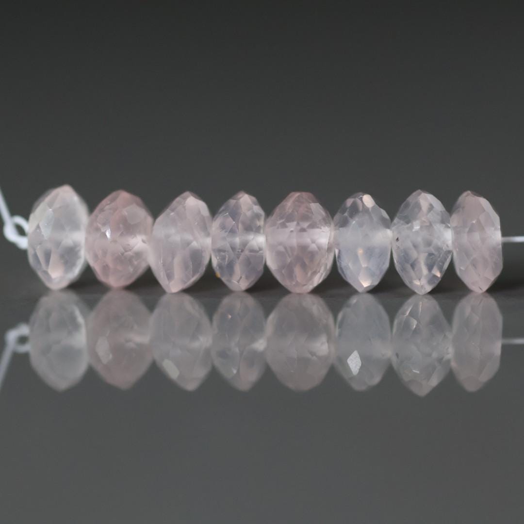 7mm Brazilian Rose Quartz Beads – Faceted Rondelle German Cut Natural Gemstone 8 Pcs