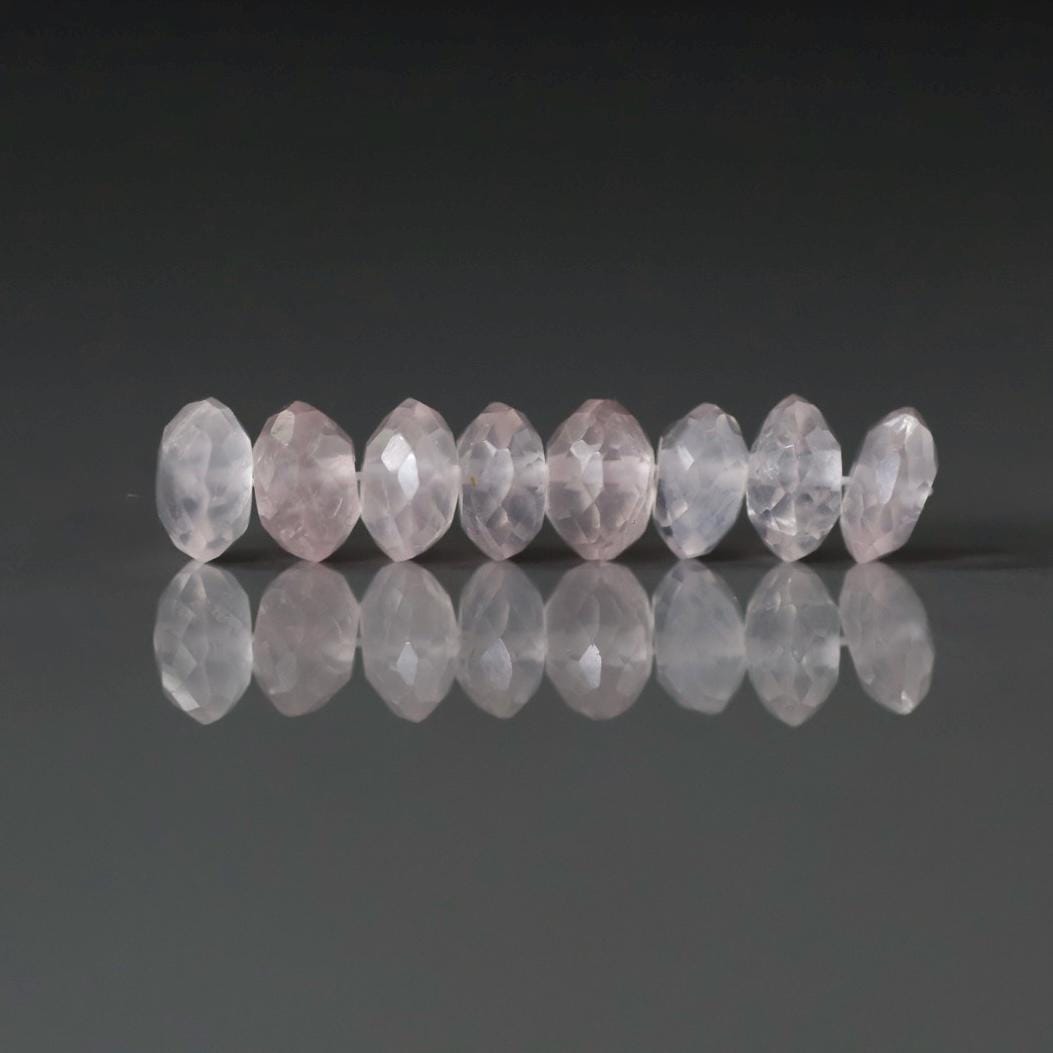 7mm Brazilian Rose Quartz Beads – Faceted Rondelle German Cut Natural Gemstone 8 Pcs