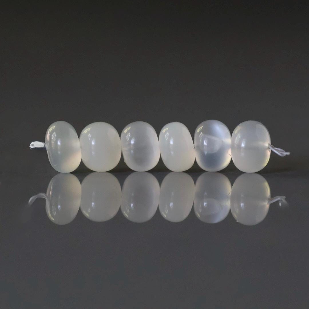 7mm Ceylon White Moonstone Beads - Smooth Rondelle Natural Gemstone 6 Pcs