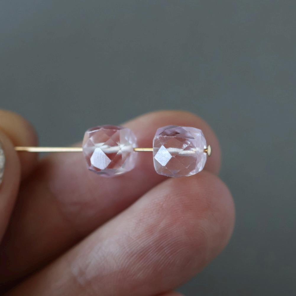 7mm Morganite Beads - Faceted Cube Natural Gemstone 2 Pcs