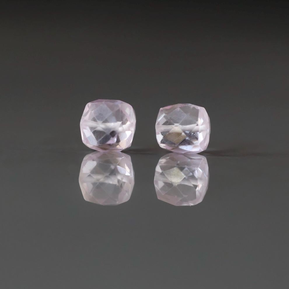 7mm Morganite Beads - Faceted Cube Natural Gemstone 2 Pcs