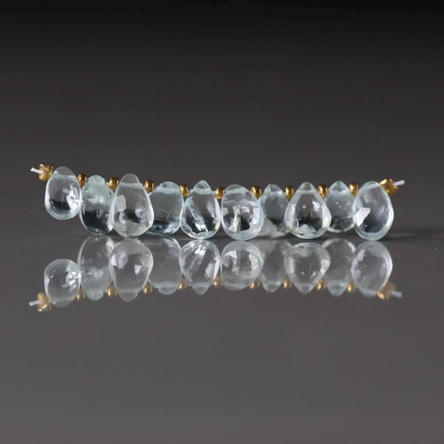 Tiny Natural Aquamarine Faceted Briolette Beads Tear Drops Pear 5-7mm 10Pcs Sparkly Gemstone Beads March Birthstone DIY Jewelry