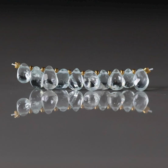 Tiny Natural Aquamarine Faceted Briolette Beads Tear Drops Pear 5-7mm 10Pcs Sparkly Gemstone Beads March Birthstone DIY Jewelry