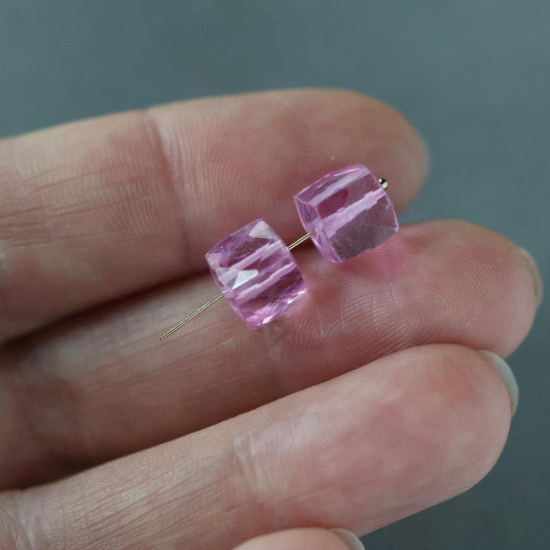 7mm Pink Zircon Faceted Cube Beads 2 Pcs