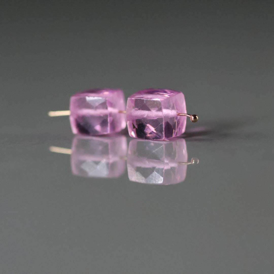 7mm Pink Zircon Faceted Cube Beads 2 Pcs