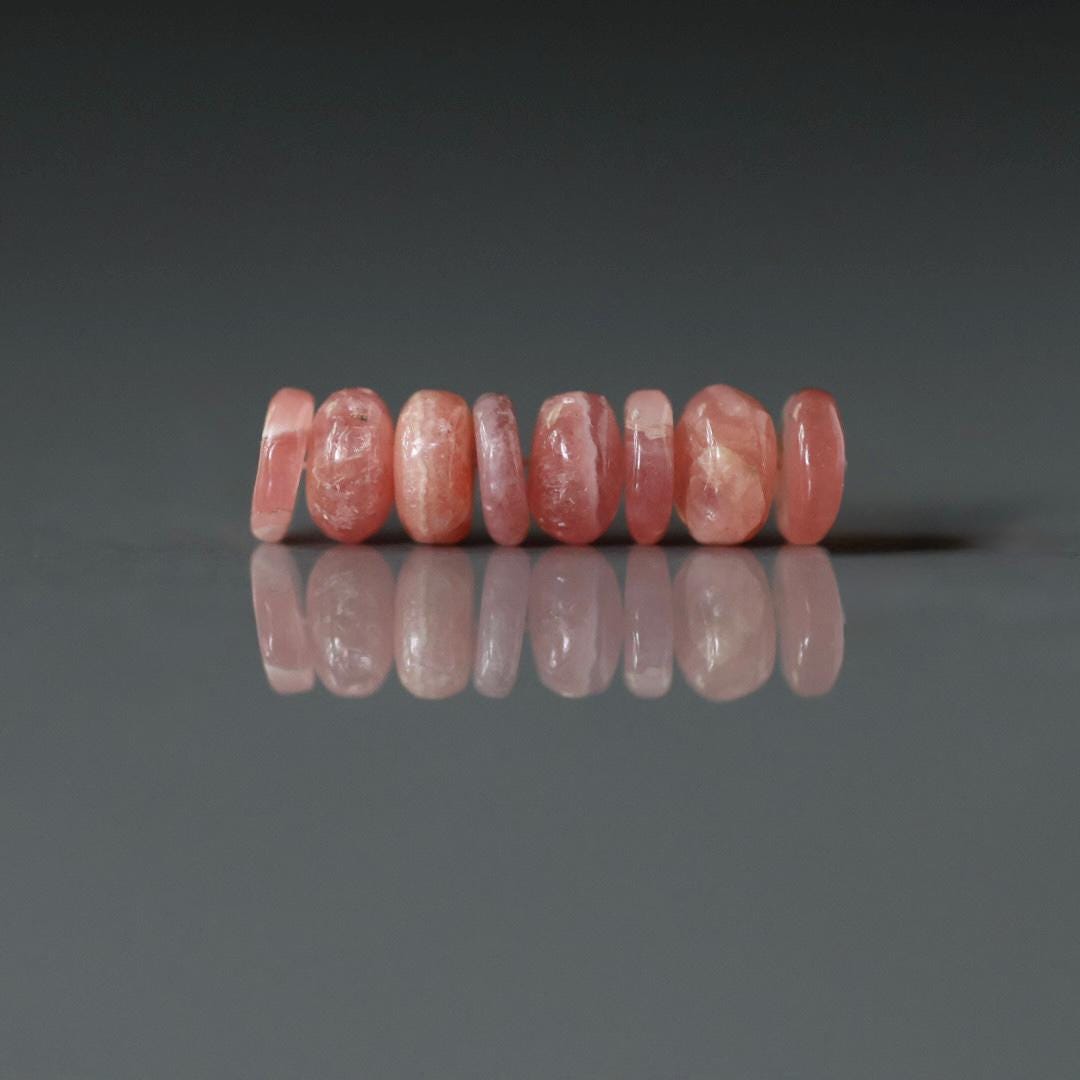 7mm Rhodochrosite Smooth Rondelle Beads 8 Pcs