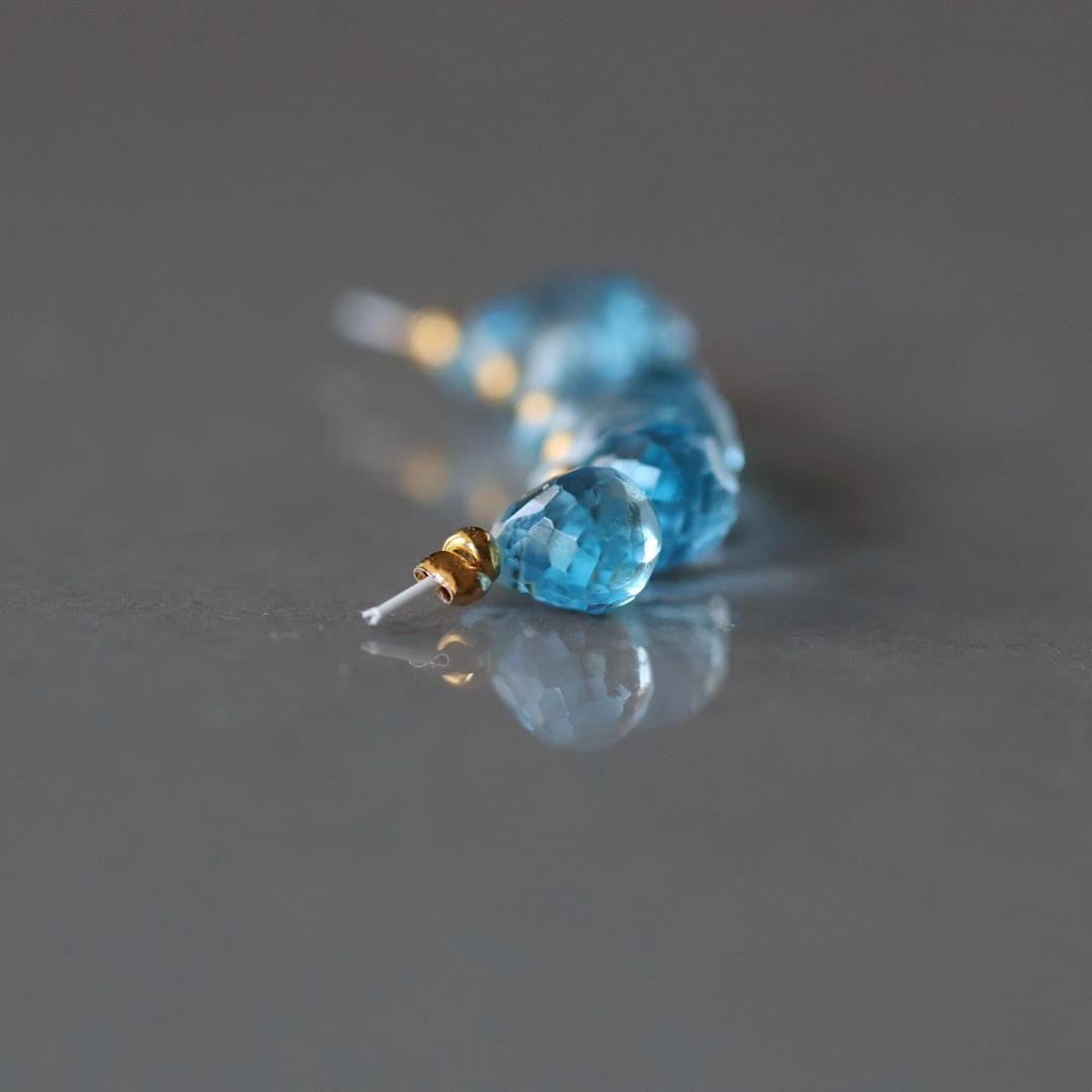 Natural Swiss Blue Topaz Faceted Briolette Beads Tear Drops 7mm x 5mm 6 Pcs Sparkly Gemstone Beads December Birthstone DIY Jewelry