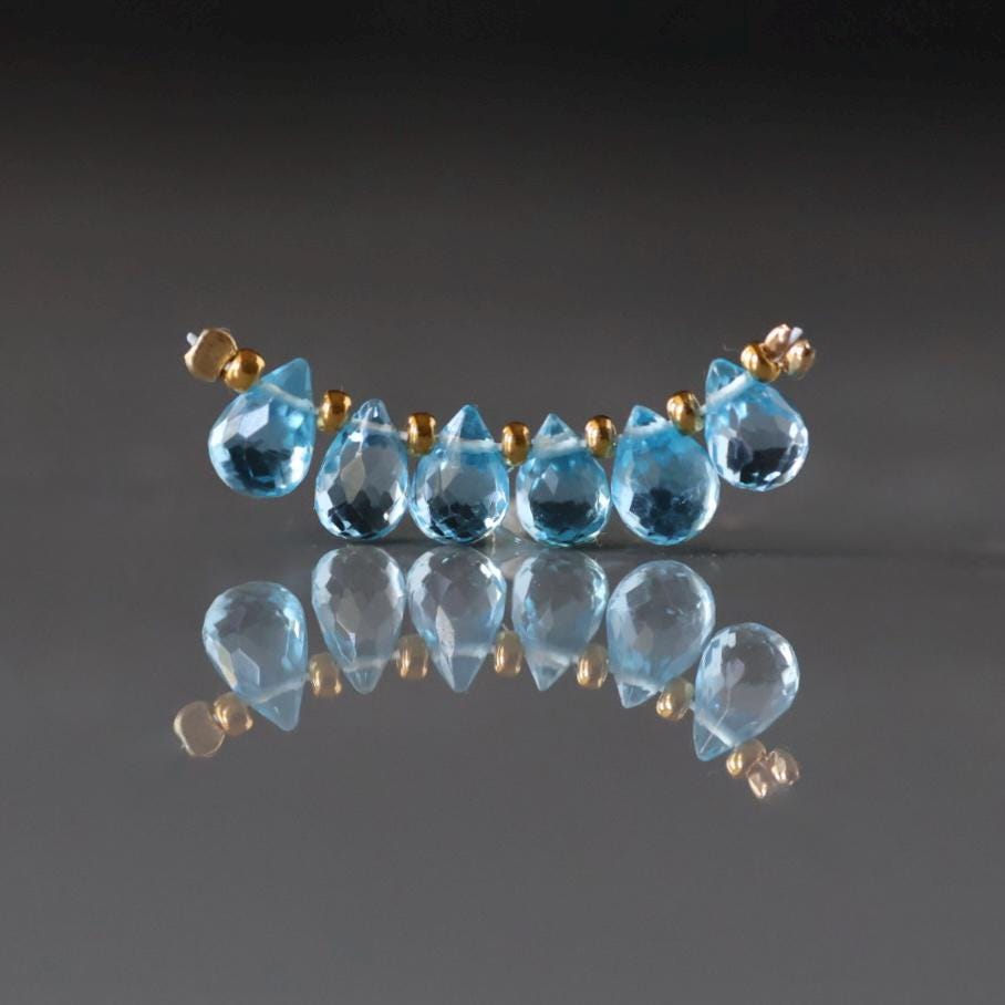 Natural Swiss Blue Topaz Faceted Briolette Beads Tear Drops 7mm x 5mm 6 Pcs Sparkly Gemstone Beads December Birthstone DIY Jewelry