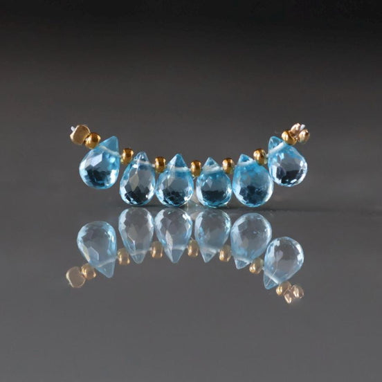 Natural Swiss Blue Topaz Faceted Briolette Beads Tear Drops 7mm x 5mm 6 Pcs Sparkly Gemstone Beads December Birthstone DIY Jewelry