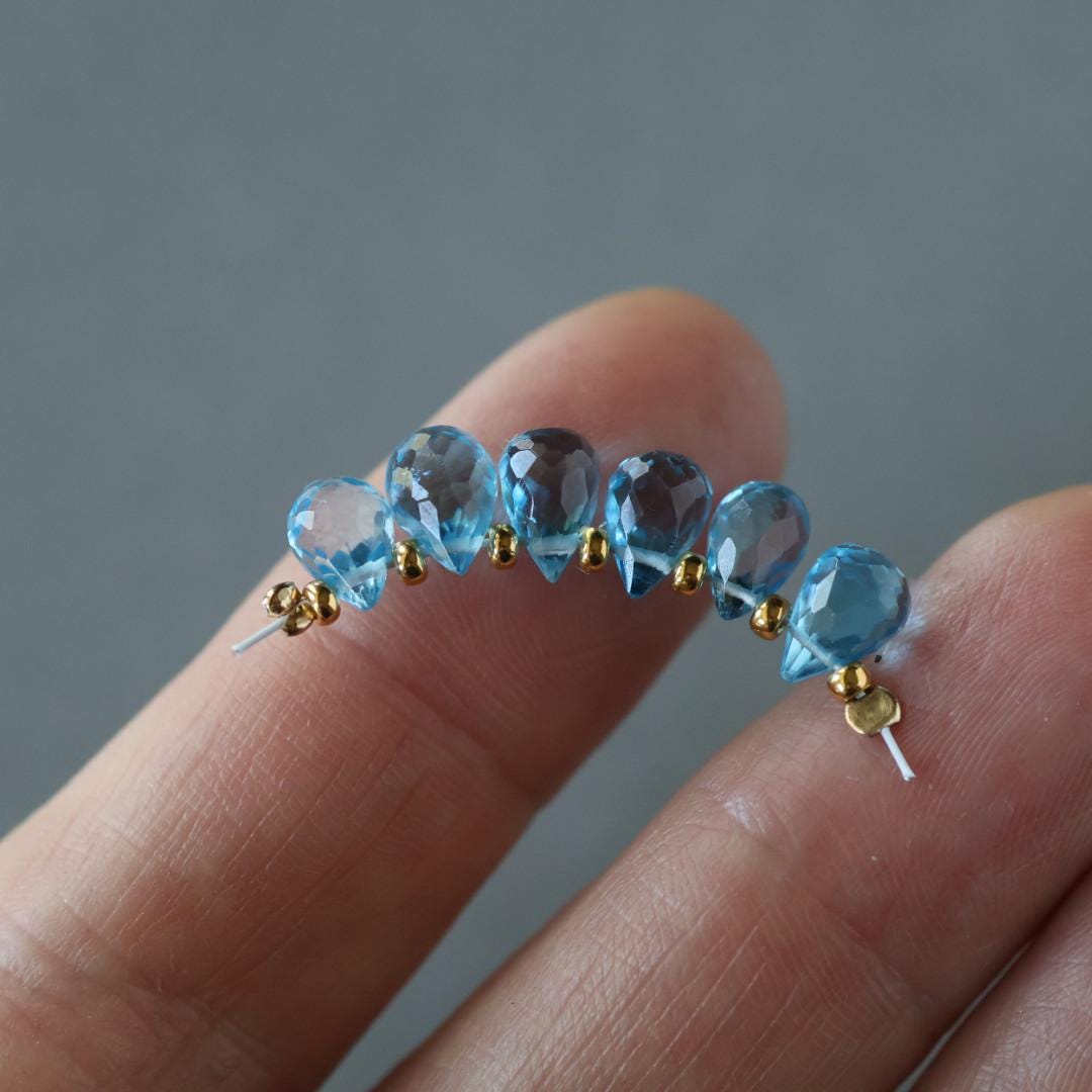 Natural Swiss Blue Topaz Faceted Briolette Beads Tear Drops 7mm x 5mm 6 Pcs Sparkly Gemstone Beads December Birthstone DIY Jewelry