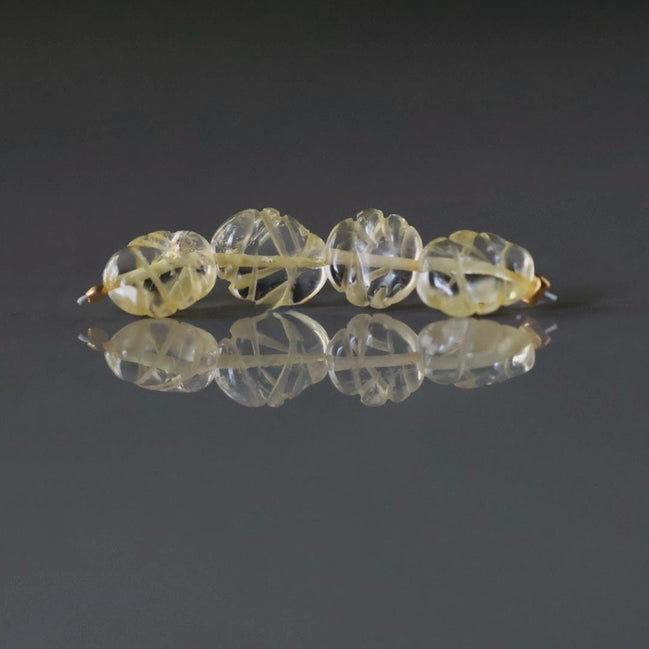 Carved Citrine Beads 7x9mm 4 Pcs Oval Carved Leaf Citrine Gemstone Jewelry Making DIY Necklace Earrings November birthstone