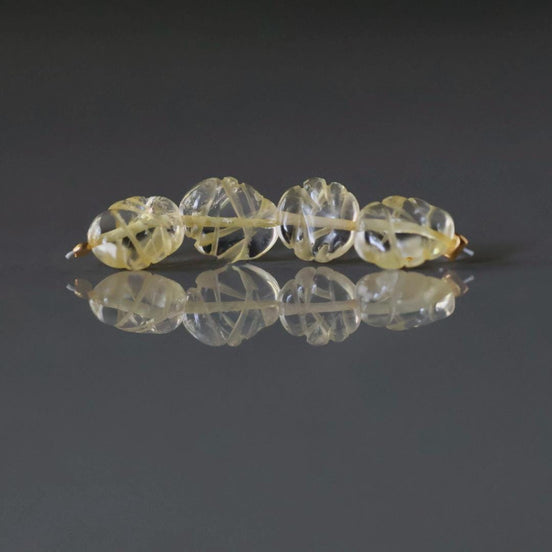 Carved Citrine Beads 7x9mm 4 Pcs Oval Carved Leaf Citrine Gemstone Jewelry Making DIY Necklace Earrings November birthstone