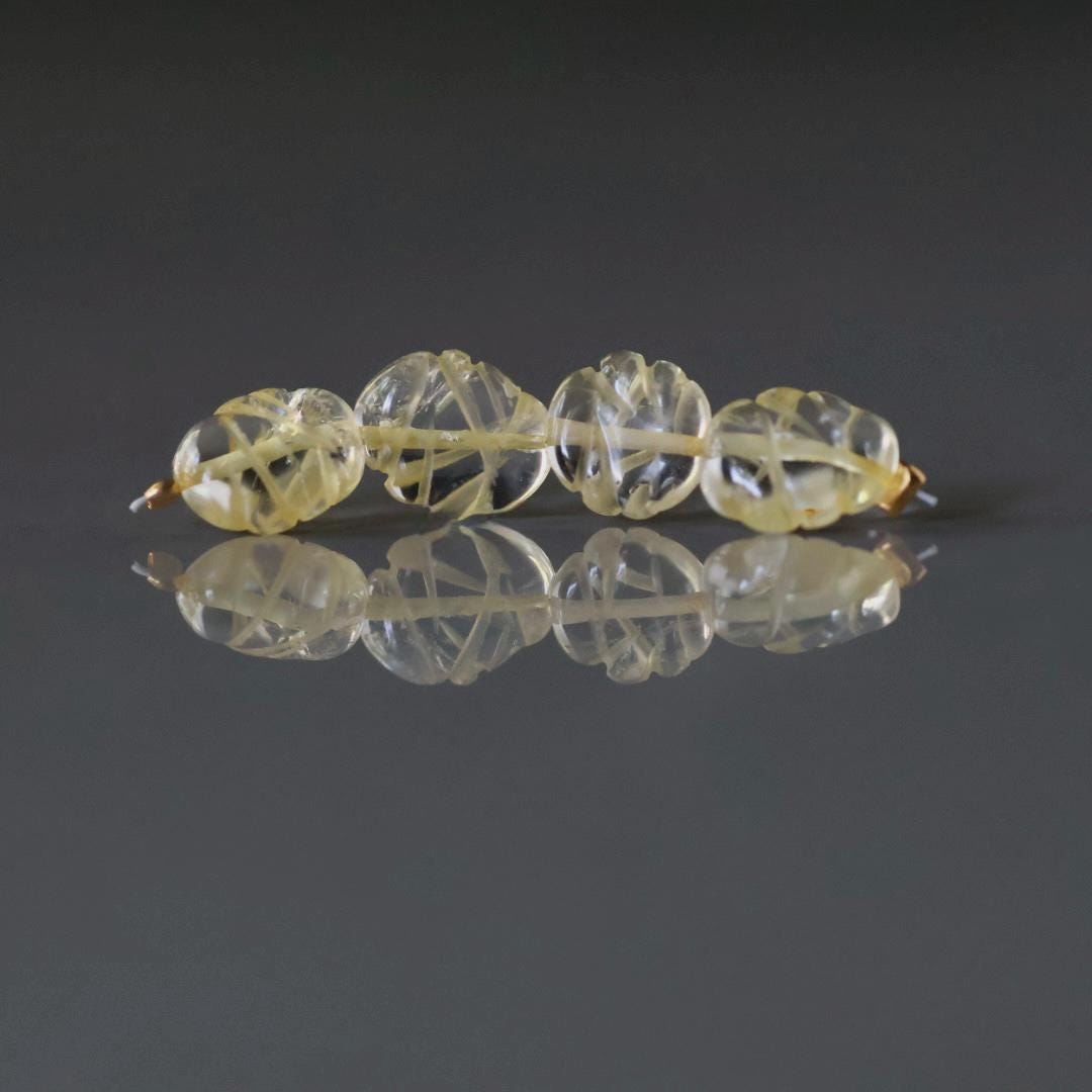 7x9mm Carved Citrine Beads - Leaf Shaped Natural Gemstone 4 Pcs