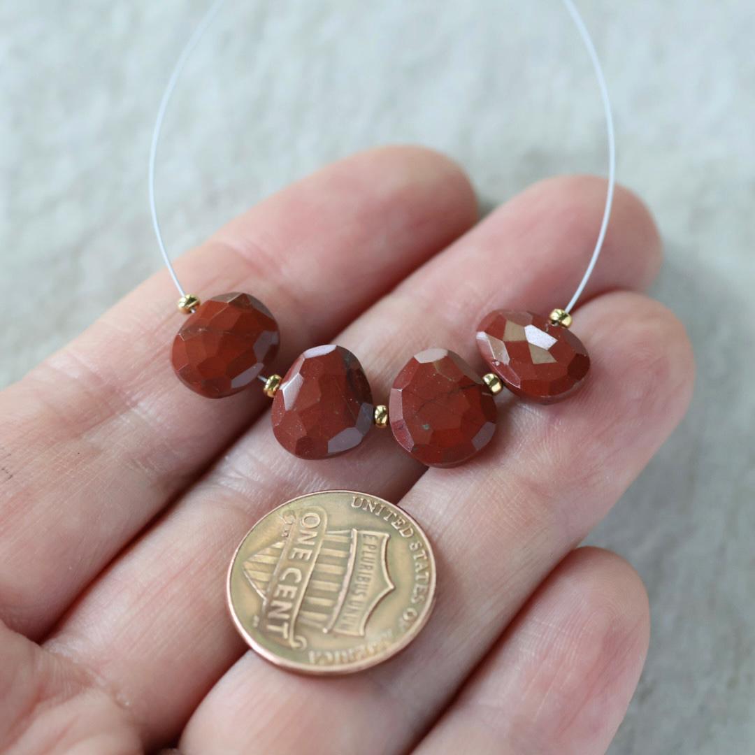 8-10mm AAA Red Jasper Beads Flat Uneven Oval Faceted Stone Natural Gemstone for Jewelry Making Earrings Supplies