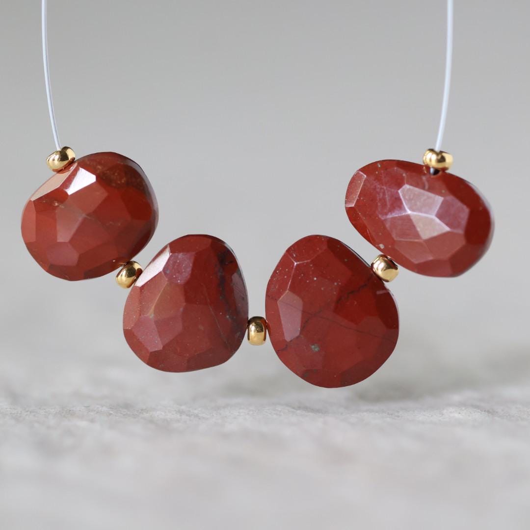 8-10mm AAA Red Jasper Beads Flat Uneven Oval Faceted Stone Natural Gemstone for Jewelry Making Earrings Supplies