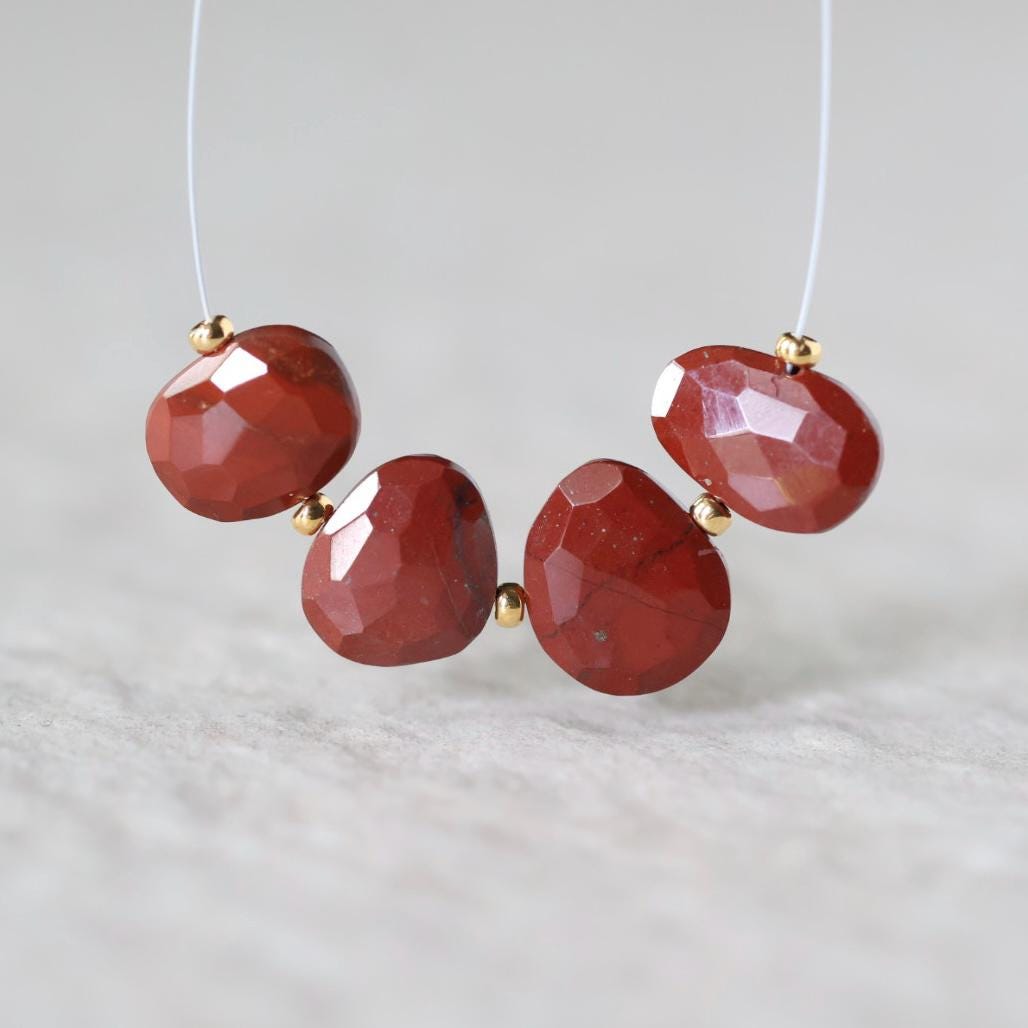 8-10mm AAA Red Jasper Beads Flat Uneven Oval Faceted Stone Natural Gemstone for Jewelry Making Earrings Supplies