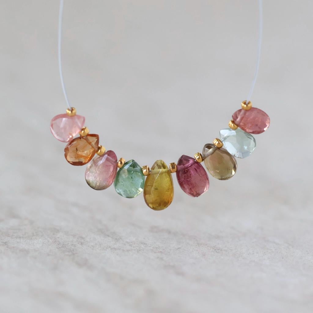 8-6mm Multi Color Tourmaline Briolette Beads Faceted Teardrops Drops 9 PCs Natural Gemstone for DIY Jewelry Making