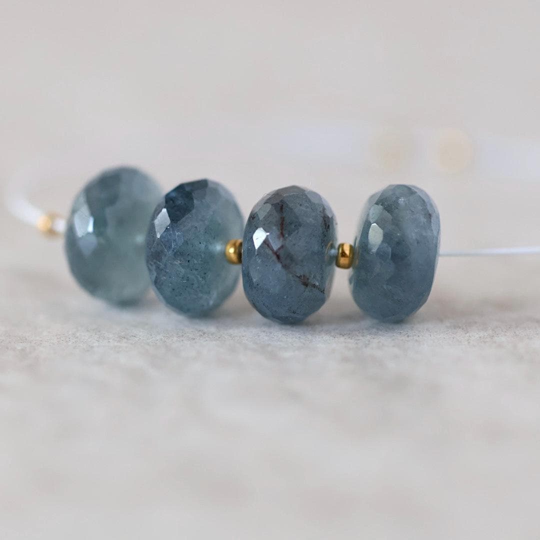 8-9mm AAA Santa Maria Aquamarine Beads Faceted Rondelle Natural Dark Moss Blue Gemstone For DIY Jewelry Making Supplies