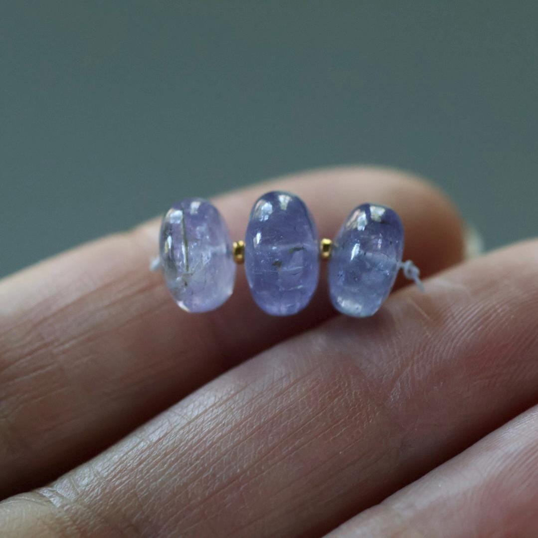 8mm 9mm AAA Tanzanite Beads Rondelle Smooth 3 Pcs Gemstone Beads for Silk Knotting Jewelry Making DIY Necklace Earrings