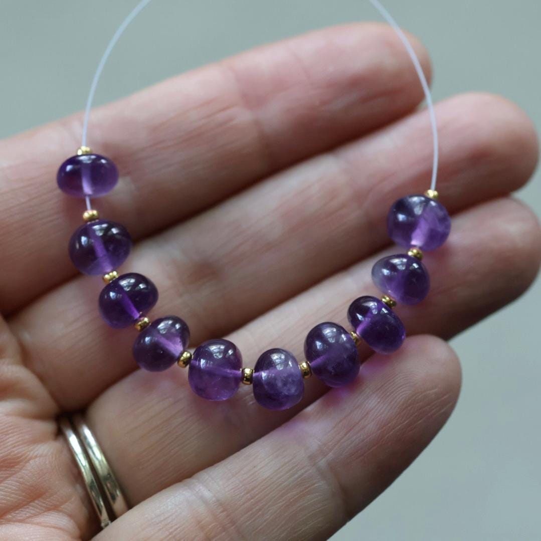 8mm AAA African Amethyst Beads Rondelle Smooth 10 Pcs Gemstone Beads for Silk Knotting Jewelry Making DIY Necklace Earrings