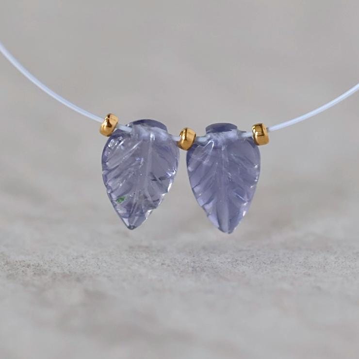 8mm AAA Iolite Leaf Beads Carved 2 Pcs Natural Blue Gemstone for DIY Jewelry Making