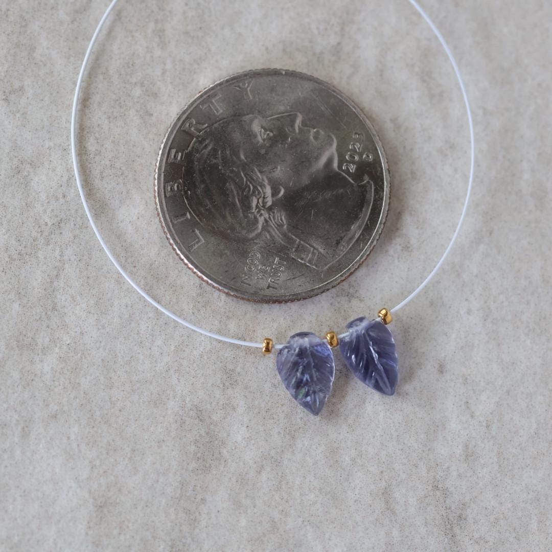 8mm AAA Iolite Leaf Beads Carved 2 Pcs Natural Blue Gemstone for DIY Jewelry Making