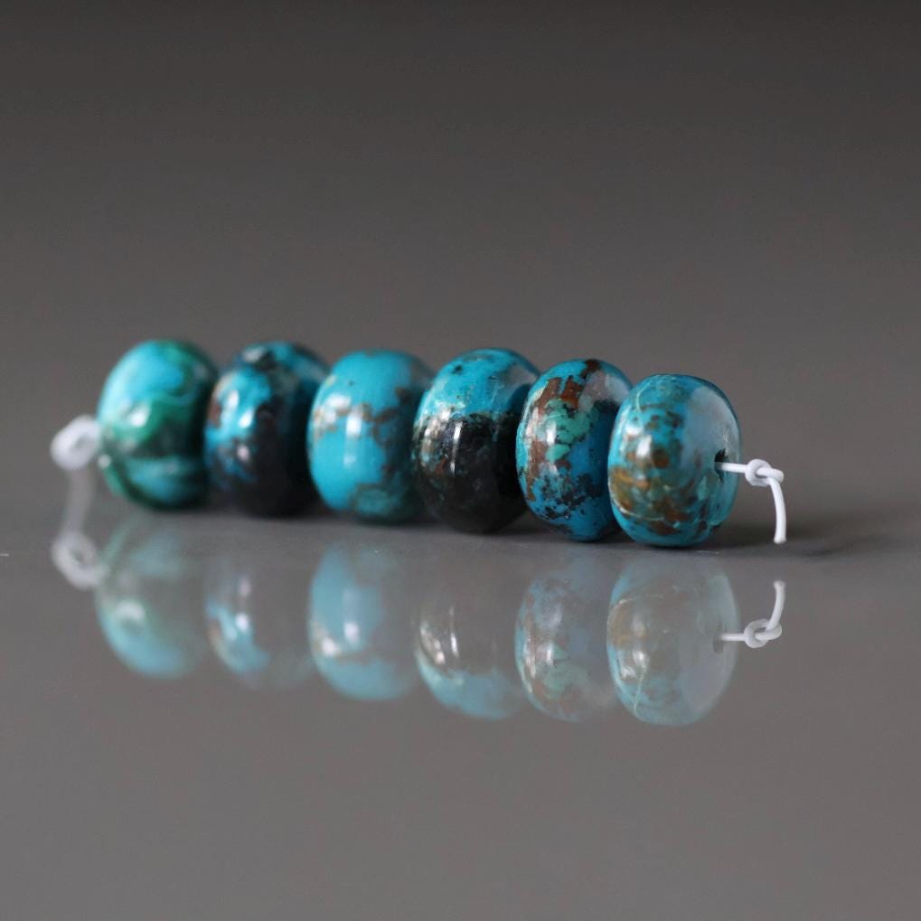 8mm Azurite Malachite Beads Smooth Rondelle 6Pcs Real Azurmalachite Gemstone DIY Jewelry making Blue Green Crystal