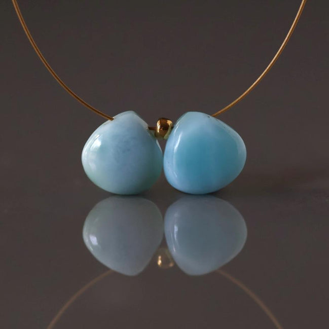 8mm Dominican Larimar Briolette Beads Faceted Heart Shape Drops 2 Pieces Gemstone Beads DIY Jewelry Making