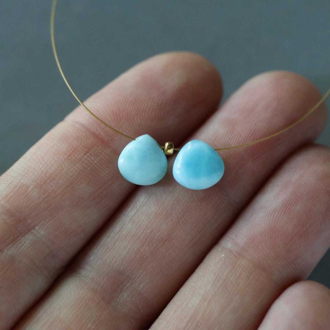 8mm Dominican Larimar Briolette Beads Faceted Heart Shape Drops 2 Pieces Gemstone Beads DIY Jewelry Making