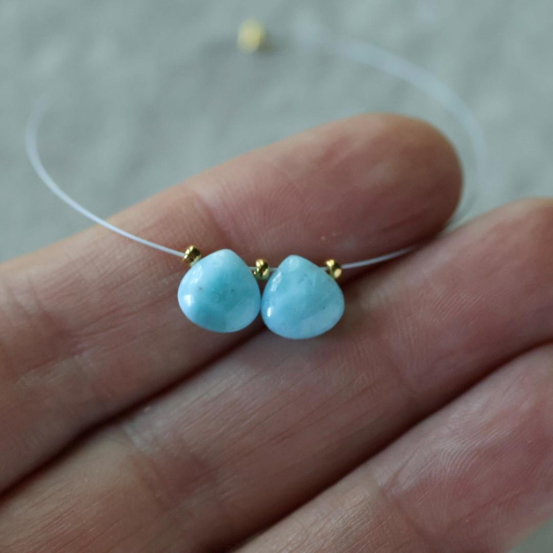 8mm Dominican Larimar Briolette Beads – Faceted Heart Shaped Drops Natural Gemstone