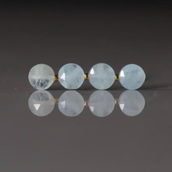 Milky Aquamarine Faceted Coin Beads 8mm Natural Blue Stone Gemstone Bead Jewelry Making Craft Gift Beads March Birthstone