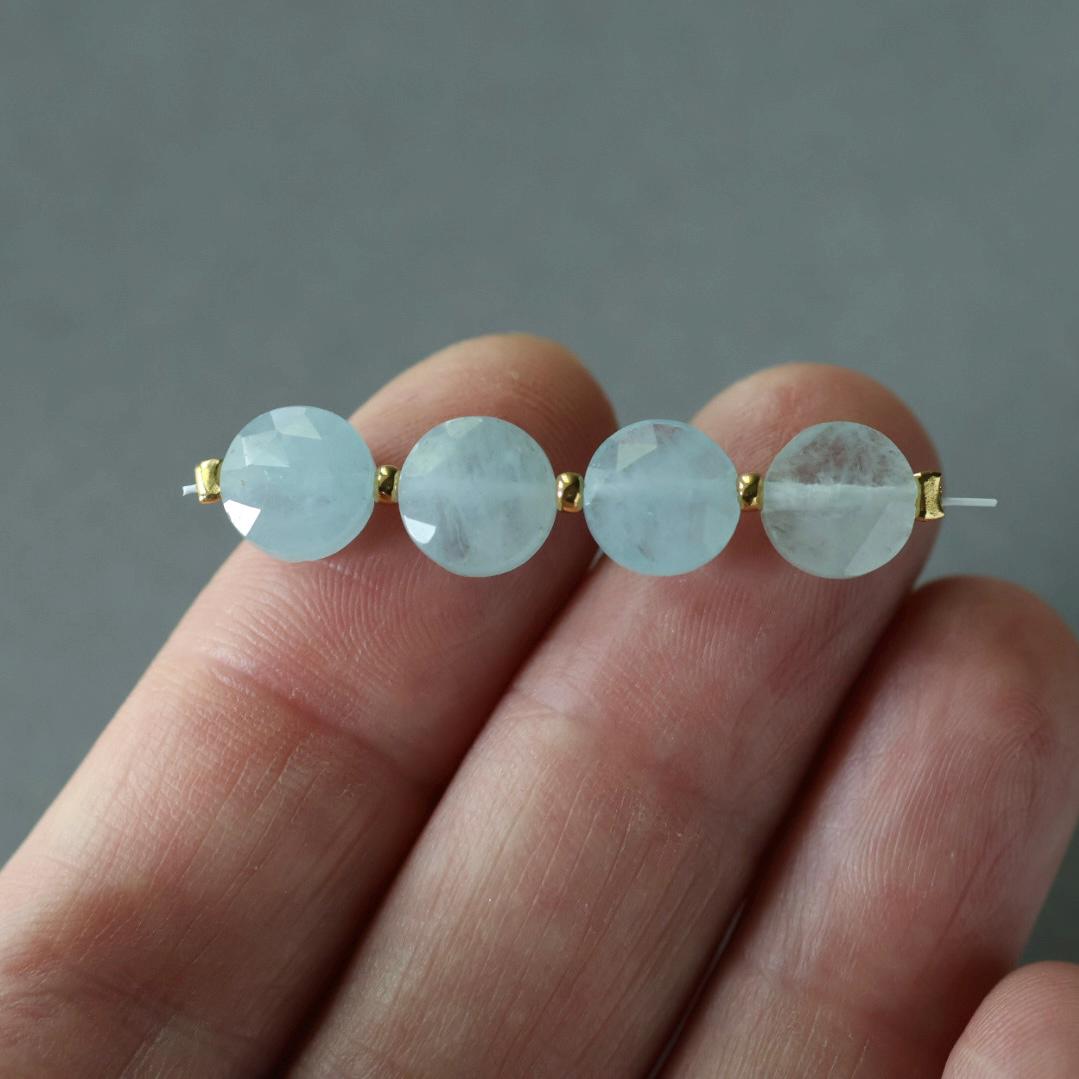 8mm Milky Aquamarine Beads - Faceted Coin Natural Gemstone