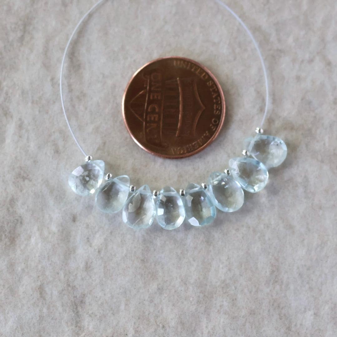 8mm Natural Aquamarine Faceted Briolette Beads Teardrops Drops 8 Pcs Gemstone for DIY Jewelry Making