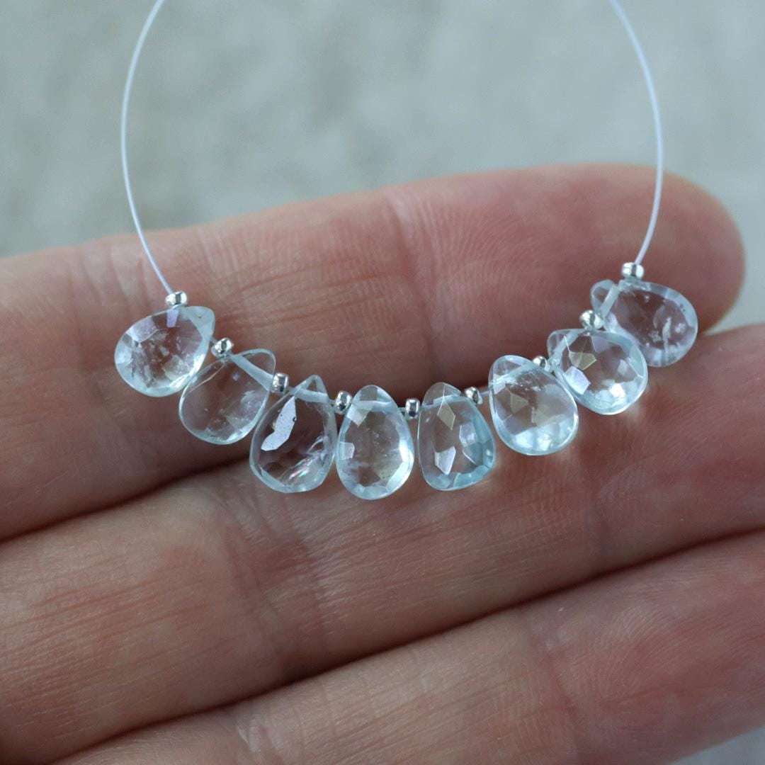 8mm Natural Aquamarine Faceted Briolette Beads Teardrops Drops 8 Pcs Gemstone for DIY Jewelry Making