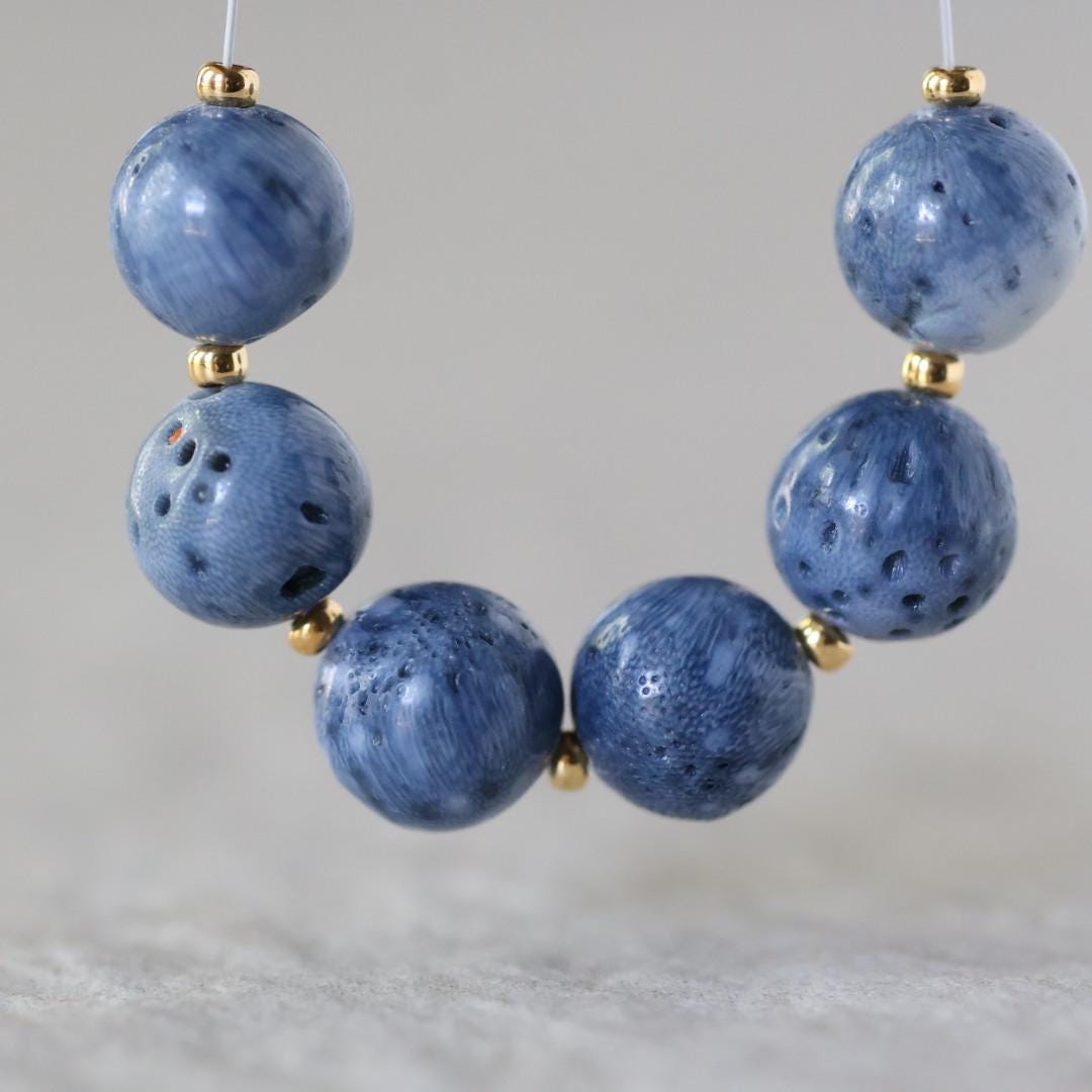 8mm Natural Color Blue Sponge Coral Beads Round Smooth Gemstone Beads for DIY Jewelry Making Supplies Earrings