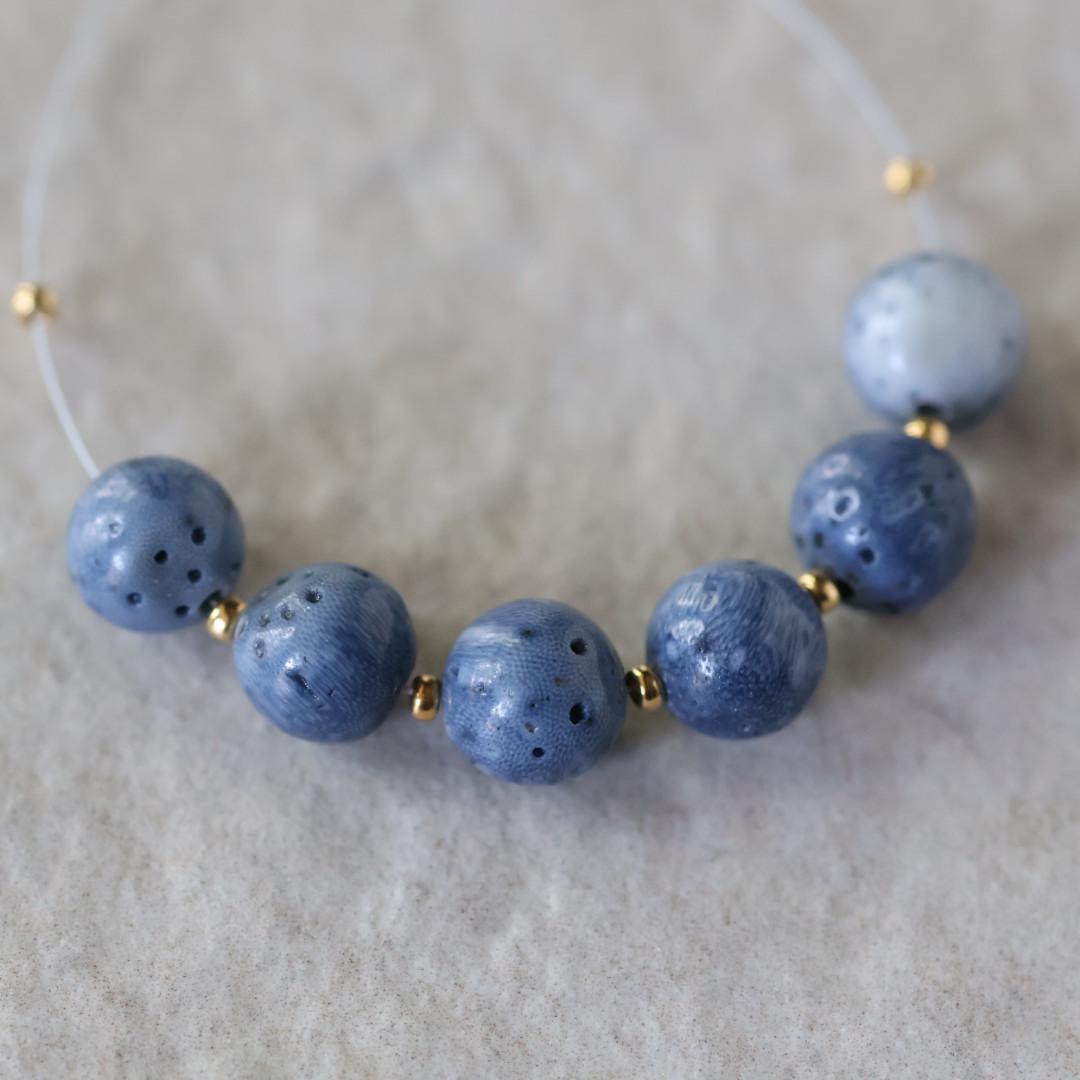 8mm Natural Color Blue Sponge Coral Beads Round Smooth Gemstone Beads for DIY Jewelry Making Supplies Earrings