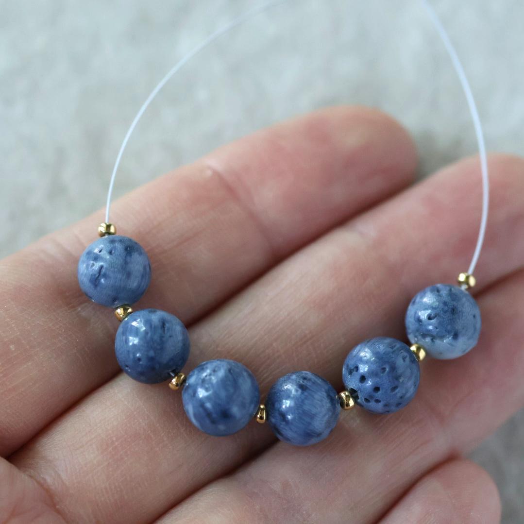 8mm Natural Color Blue Sponge Coral Beads Round Smooth Gemstone Beads for DIY Jewelry Making Supplies Earrings