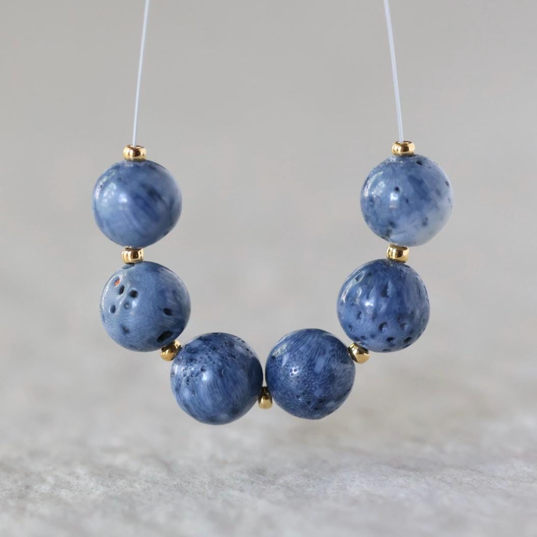 8mm Natural Color Blue Sponge Coral Beads Round Smooth Gemstone Beads for DIY Jewelry Making Supplies Earrings