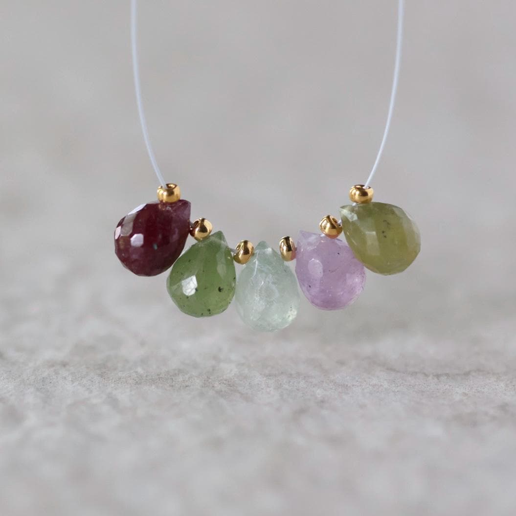 8mm Natural Multi Sapphire Beads Faceted Briolettes Teardrops 4 PCs Colorful Gemstones for DIY Jewelry Making