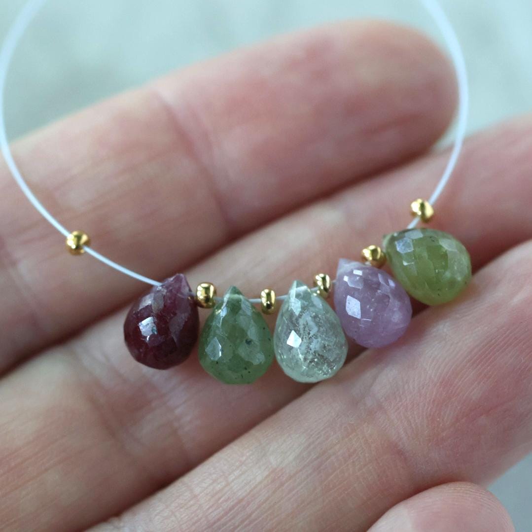 8mm Natural Multi Sapphire Beads Faceted Briolettes Teardrops 4 PCs Colorful Gemstones for DIY Jewelry Making